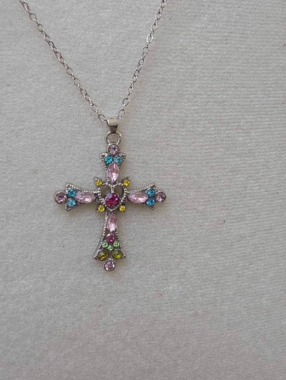 Multicolor Crystal Cross Pendant Necklace - Women's Jewelry - Picture 2 of 3